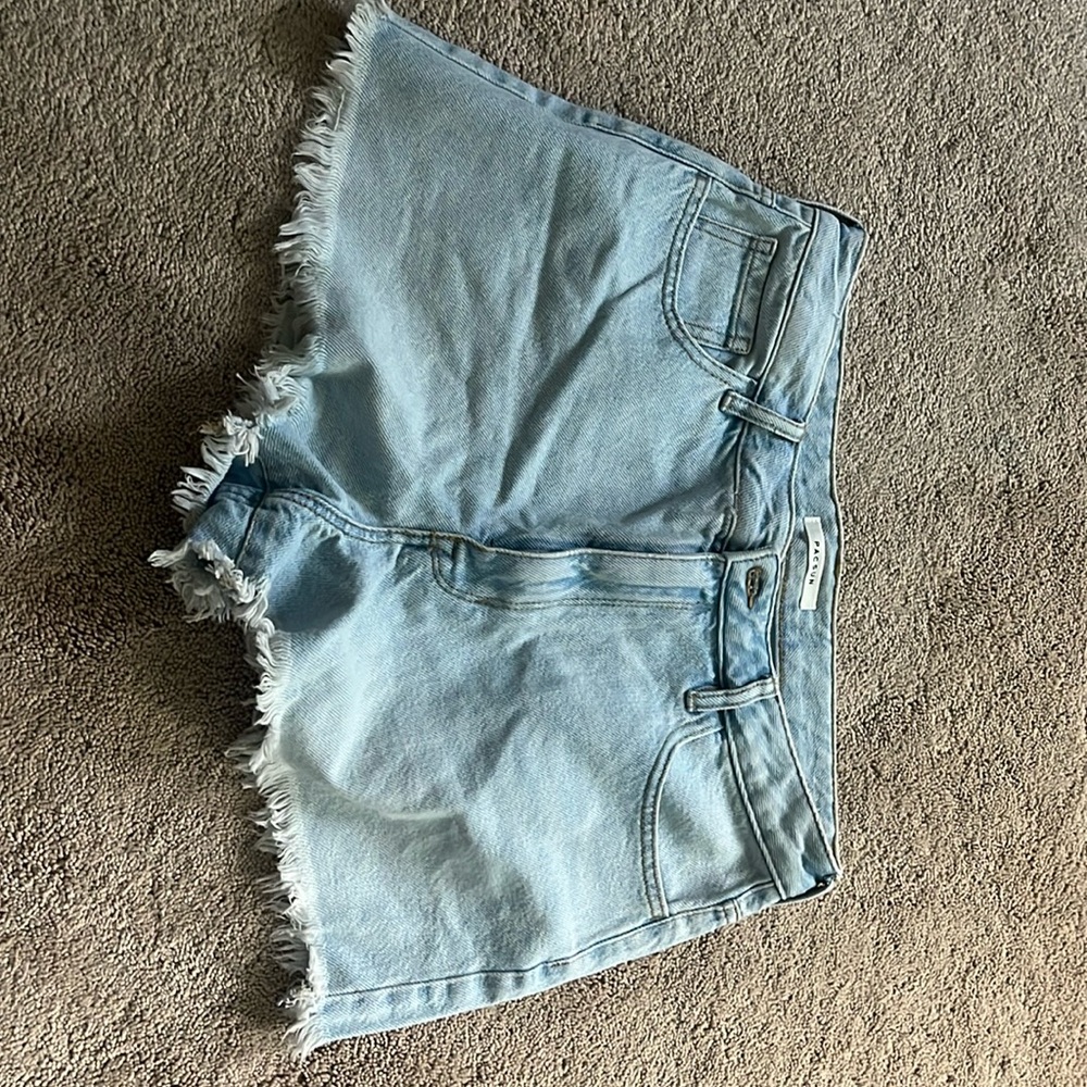 pacsun high rise light blue denim shorts
